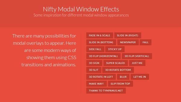 Nifty modal window with slider effects