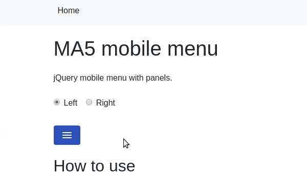 Jquery mobile menu with panels