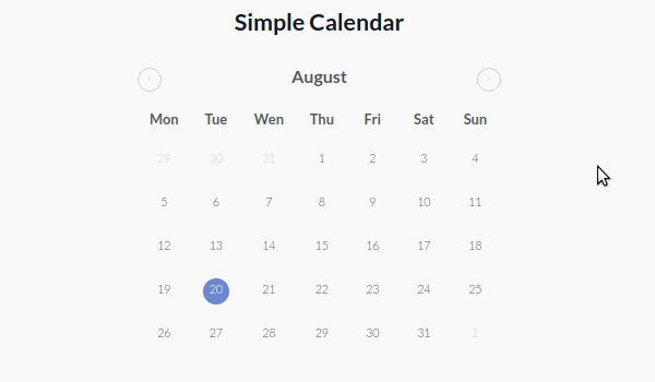 Simple calendar jquery plugin