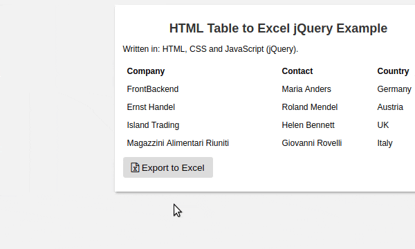 Export html table to csv pdf text text file
